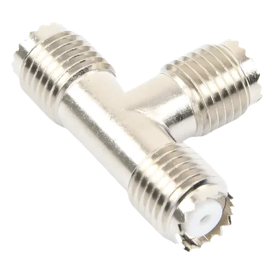 Adaptador RF en T / Triple Mini-UHF Hembra / Cuerpo Níquel / Contactos Plata / Dieléctrico Teflón
