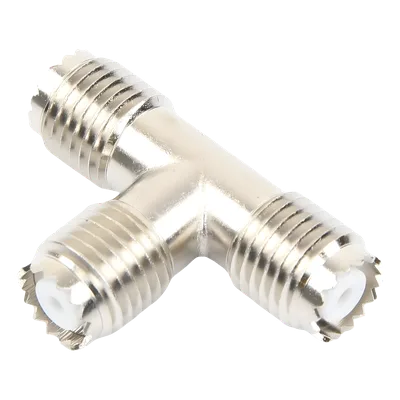 Adaptador RF en T / Triple Mini-UHF Hembra / Cuerpo Níquel / Contactos Plata / Dieléctrico Teflón