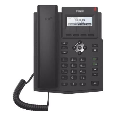 Teléfono IP / 2 Líneas SIP / Pantalla LCD 128x48 / Audio HD G.722 y Opus / Conferencia 3 Vías / PoE 802.3af / OpenVPN / Soporte EHS
