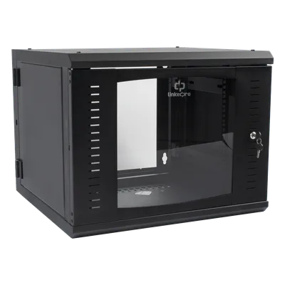 Gabinete de Pared Abatible / Rack 19" 9U / Cristal Templado / Carga 45 kg / Ventilación Preparada