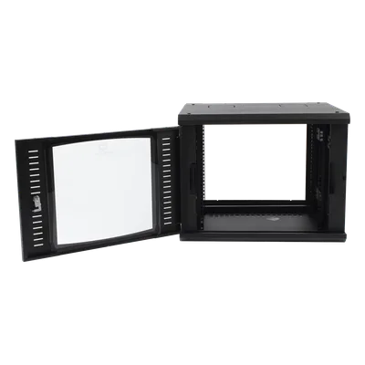Gabinete de Pared Abatible / Rack 19" 9U / Cristal Templado / Carga 45 kg / Ventilación Preparada
