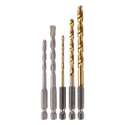 Juego de Brocas Hexagonales / 5 Piezas / Vástago 1/4" / Concreto y Metal / Taladros 3/8" y 1/2"