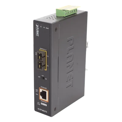 Convertidor de Medios Industrial PoE+ / 1000BASE-LX a 10/100/1000BASE-T / 802.3at / SC Monomodo / 20 km / -40 a 75 °C / IP30 DIN