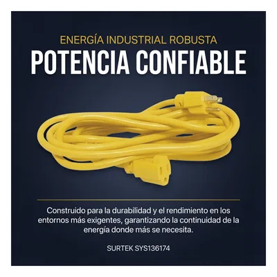 Extensión Eléctrica de Uso Rudo / 15 m (49.2 ft) / 127 VCA / 10 A Máximo / 16 AWG / NEMA 5-15R / Aterrizada