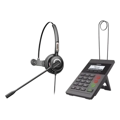 Kit de Call Center / Teléfono IP PoE / Pantalla 128x48 / 2 Puertos Ethernet / Diadema con Cancelación de Ruido / Fuente de Alimentación