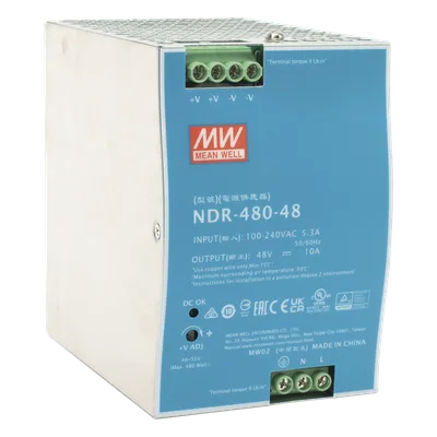 Fuente de Poder Industrial / 480W / 48 Vcc / 10A / Riel DIN / 100-240 Vca / 3.35 x 4.93 x 5.04 in