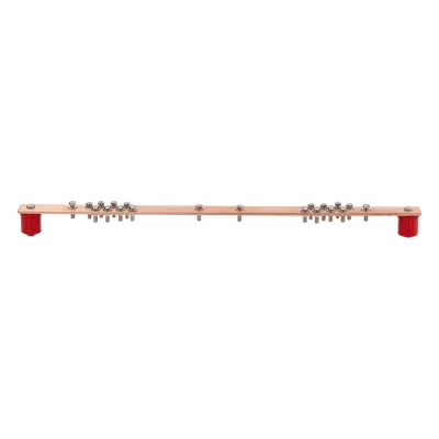 Barra Distribución Tierra Rack 19 in / Cobre 100% / 550A / Aisladores Rojos / 0.64 cm (0.25 in) / J-STD-607-A