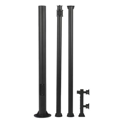 Poste Seccionado para Videovigilancia / 6 m (19.7 ft) / 3 Secciones / Base 140 mm / Espesor 3 mm / Brazo PTZ 500 mm / IP con Sellos / Color Negro