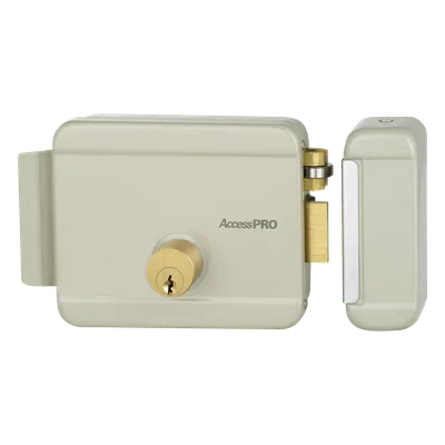 Cerradura Eléctrica / 12 VCA 2.5 A / Doble Cerrojo / Activación por Pulso 2 s / Exterior / Derecha / 129 x 103 x 38 mm