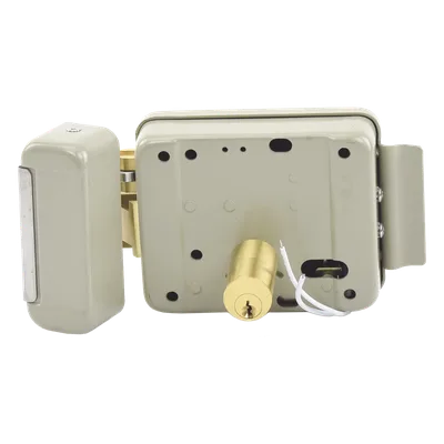 Cerradura Eléctrica / 12 VCA 2.5 A / Doble Cerrojo / Activación por Pulso 2 s / Exterior / Derecha / 129 x 103 x 38 mm