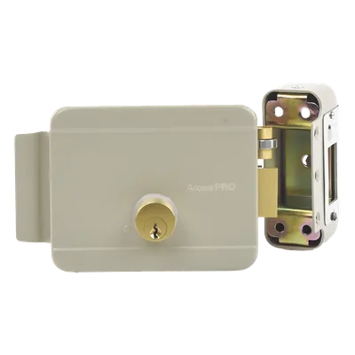 Cerradura Eléctrica / 12 VCA 2.5 A / Doble Cerrojo / Activación por Pulso 2 s / Exterior / Derecha / 129 x 103 x 38 mm
