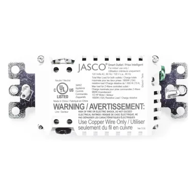 Tomacorriente Inteligente Z-Wave / 120 VCA 60 Hz / Carga 1800W Resistiva / Alcance 20.5 m (67.3 ft) / Empotrable Interior