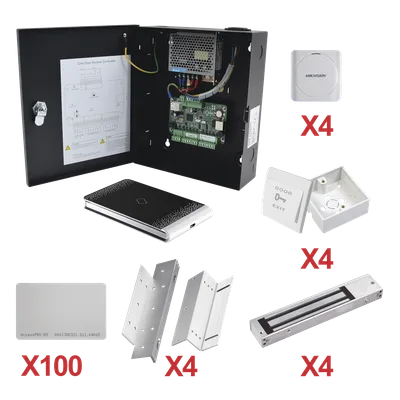 Kit de Control de Acceso por Tarjeta / 4 Puertas / 10,000 Tarjetas / 50,000 Eventos / Gabinete Metálico / 12VCC 8A / -20°C a 65°C / 11.2 x 9.3 x 2.7 pulgadas