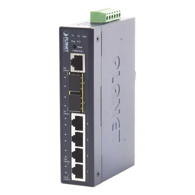 Switch Industrial Administrable Capa 2 / 4 Puertos RJ45 Gigabit / 2 Puertos SFP 1G/2.5G / IP30 / -40 a 75°C / Riel DIN / 1.05 x 2.85 x 4.43 pulgadas