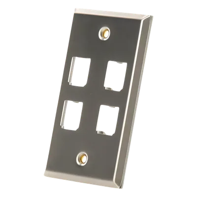 Placa de Pared Vertical / Acero Inoxidable Grado 304 / 4 Puertos Mini-Com / 2.74 x 4.5 pulgadas