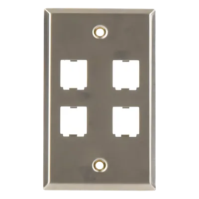 Placa de Pared Vertical / Acero Inoxidable Grado 304 / 4 Puertos Mini-Com / 2.74 x 4.5 pulgadas
