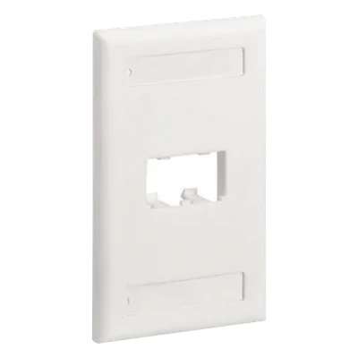 Placa de Pared Vertical / 2 Puertos Mini-Com / Diseño Plano / Espacios para Etiquetas / 2.75 x 4.5 pulgadas / Blanco Mate