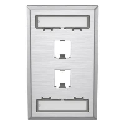 Placa de Pared Vertical / Acero Inoxidable Grado 304 / 2 Puertos Mini-Com / 2.75 x 4.5 in / Espacios para Etiquetas