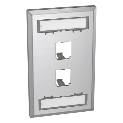 Placa de Pared Vertical / Acero Inoxidable Grado 304 / 2 Puertos Mini-Com / 2.75 x 4.5 in / Espacios para Etiquetas