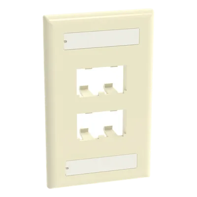 Placa de Pared Vertical / 4 Puertos Mini-Com / Diseño Plano / Con Espacios para Etiquetas / 2.75 x 4.5 in / ABS Marfil