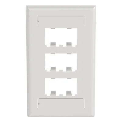 Placa de Pared Vertical / 6 Puertos Mini-Com / Diseño Plano / 2.75 x 4.5 in / ABS / Blanco
