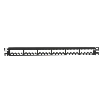 Panel de Parcheo Modular / 24 Puertos / 1UR / Plano / Totalmente Blindado / Acero Inoxidable / Rack 19"