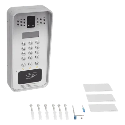 Video portero IP/SIP Con Cámara y pantalla LCD, 2 Relevadores Integrados (entrada y salida), Onvif y lector de tarjetas RFID, puerto WIEGAND (entrada).