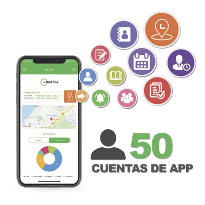 Licencia de Asistencia Móvil / 50 Usuarios / GPS y Fotografía / Compatible con BioTime Pro