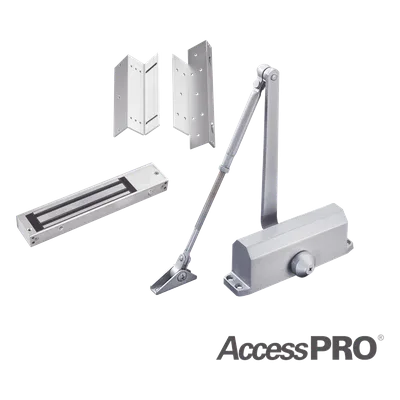 Kit de Control de Acceso / Chapa Magnética 280 kg (600 lbs) / Brackets L y Z / Cierra Puertas 45-65 kg / LED Indicador / Temporizador 1-45 s