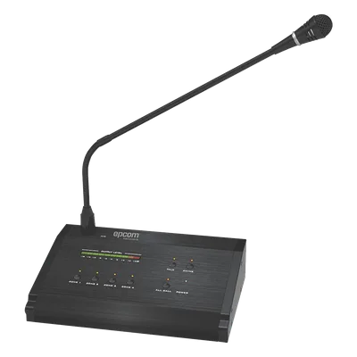 Micrófono de Voceo / 4 Zonas / Comunicación 1 km (3280.8 ft) / Conexión RJ45 / Medidor de Nivel 10 Segmentos / Alimentación 24V DC
