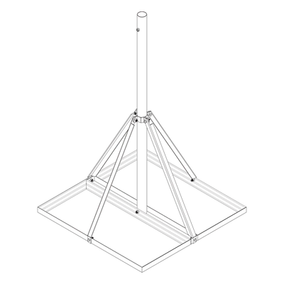 Base No Penetrante para Techo / Mástil 1.5 m (4.9 ft) / Armazón 0.9 x 0.9 m (3 x 3 ft) / Acero Galvanizado en Caliente / Instalación sin Perforación