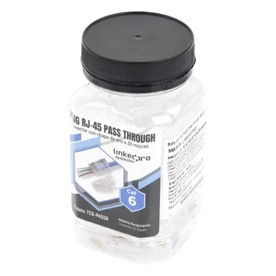 Plugs Pass Through / RJ45 Cat6 / Sin Blindaje / Alivio de Tensión / Chapado Oro 30 Micras / 50 Piezas