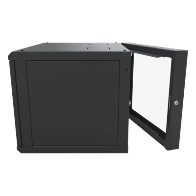 Gabinete de Pared Abatible / Rack 19" 12U / Carga 50 kg / Cristal Templado / Giro 180° / Acero Negro