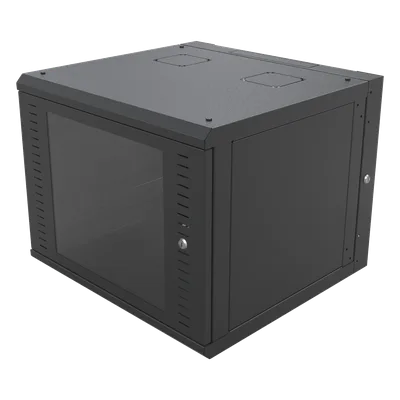Gabinete de Pared Abatible / Rack 19" 12U / Carga 50 kg / Cristal Templado / Giro 180° / Acero Negro