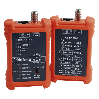 Tester de Cables / LAN 8 Hilos / Coaxial / Mapeo de Pines / 300 m / 900 pies / RJ45 / RJ11