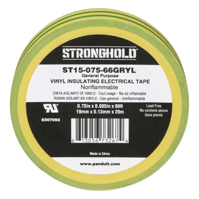 Cinta Eléctrica de Aislamiento / PVC 0.13 mm (5 mil) / 19.05 mm x 20.12 m (66 ft) / Adhesivo a Presión / Amarillo/Verde