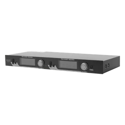 Sistema de Microfonía Inalámbrico UHF / 2 Micrófonos de Mano / 200 Canales / Alcance 100 m (328 ft) / Frecuencia 640-857 MHz / Batería 10-15 Horas