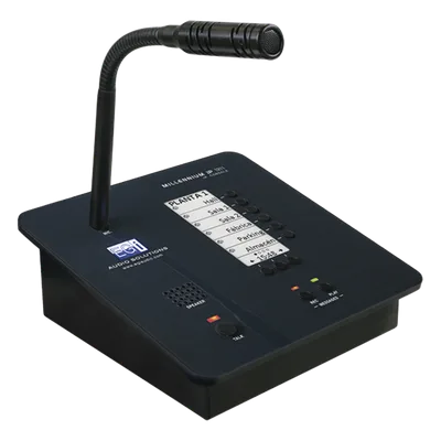 Consola de Avisos Multizona IP / Audio 16 bits 44.1 kHz / Display Tinta Electrónica / Micrófono Electret / 6 Teclas Directas / Grabación de Mensajes