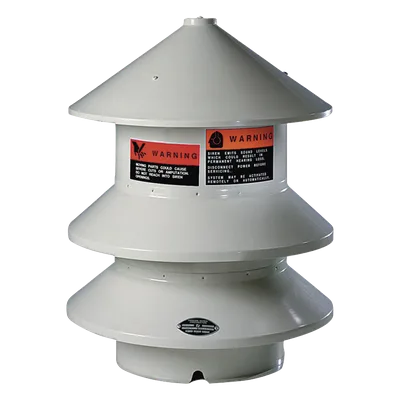 Sirena industrial omnidireccional / 102 dBC @ 30.5 m (100 pies) / Alcance 305 m (1000 pies) / Motor 2 HP 120-240V CA/CC / Montaje 10.7-12.2 m (35-40 pies)