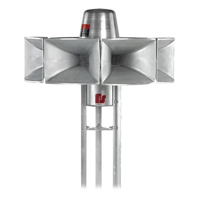 Sirena Electromecánica / Omnidireccional 360° / 115 dBc a 30.5 m (100 ft) / 3 Señales Programables / Alimentación DC 46V / 255 lb (116 kg) / Aluminio 100%