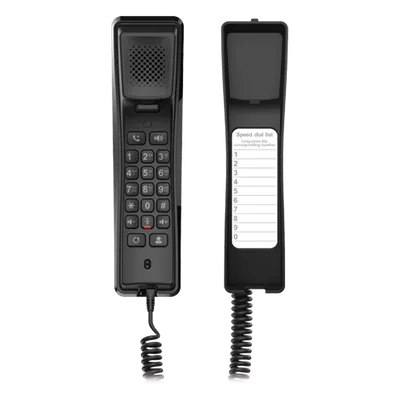 Teléfono IP Hotelero / 2 Líneas SIP / Audio HD Opus y G.722 / PoE / Conferencia 3 Vías / 10/100 Mbps / Montaje Pared o Mesa