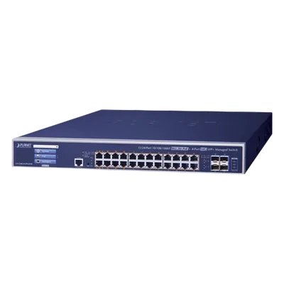 Switch Administrable Capa 3 / 24 Puertos Gigabit PoE++ 802.3bt 75 W / 600 W PoE Total / 4 Puertos 10G SFP+ / Pantalla Táctil LCD / Fuente Redundante CA/CC