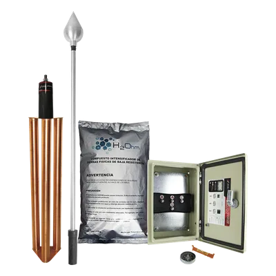 Kit de Pararrayo / Protección 160 m (524.9 ft) de Diámetro / Punta Aluminio / Mástil 1.2 m (3.9 ft) / Electrodo 100 A / Mejorador de Suelo 11 kg