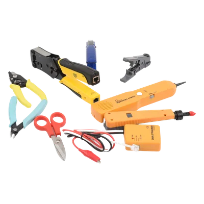 Kit de Herramientas para Instalador de Redes / 9 Piezas / Pinza Pelacables con Probador / Ponchadora Pass Through / Rastreador de Cable / Bolsa 21x11.5x3.4 cm