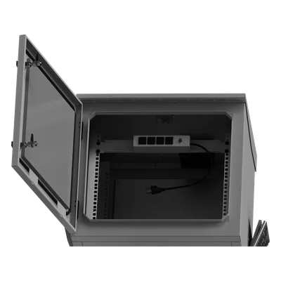 Gabinete de Exterior con Rack 19" / 9U / Ventiladores con Termostato Ajustable / Acero Galvanizado / Gabinete Armado