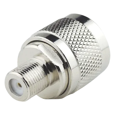 Adaptador Coaxial RF / N Macho a F Hembra / Montaje en Línea / Bronce Niquelado / Contacto Oro / Teflón / -20℃ a 80℃