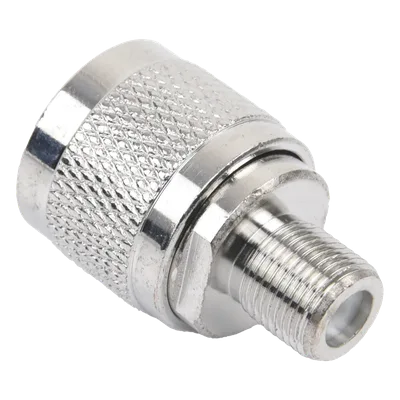 Adaptador Coaxial RF / N Macho a F Hembra / Montaje en Línea / Bronce Niquelado / Contacto Oro / Teflón / -20℃ a 80℃