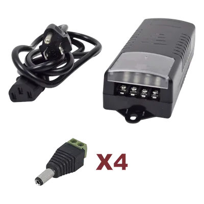 Kit de fuente de poder / Entrada 110-220 VCA / Salida 12 VCC 5A / 4 salidas / Conectores JR52 / 6A PTC / 117x62x34.2 mm / 0.38x0.20x0.11 ft