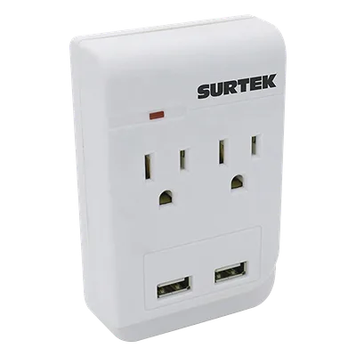 Multicontacto / 2 Salidas AC Aterrizadas / 2 Puertos USB / 15A / 300J / 4.57 x 3.78 x 1.10 pulgadas