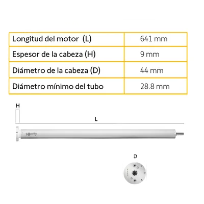 Motor para Persianas / Inalámbrico RTS / Batería Recargable de Litio / Silencioso / Control por App y Asistentes de Voz / Máx 2.3 x 3 m (7.5 x 9.8 ft)